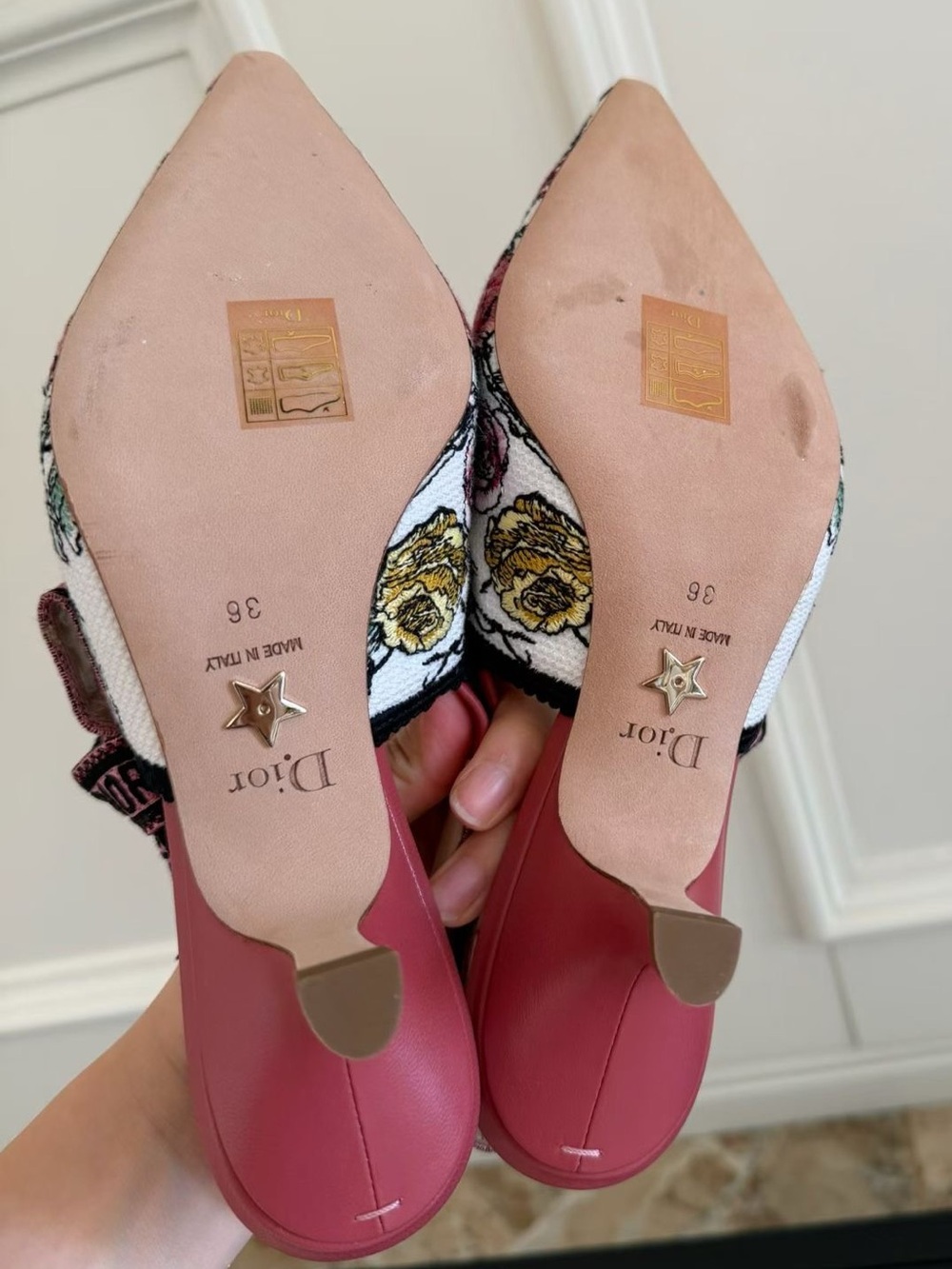🚩steal Dior Multicolor Floral Embroidered Slingback Pumps with Pink Heel - Picture 4 of 5